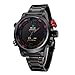 Weide Mens Sports Black Dial Dual Time Red Number Display Black Stainless Steel Wrist Watch