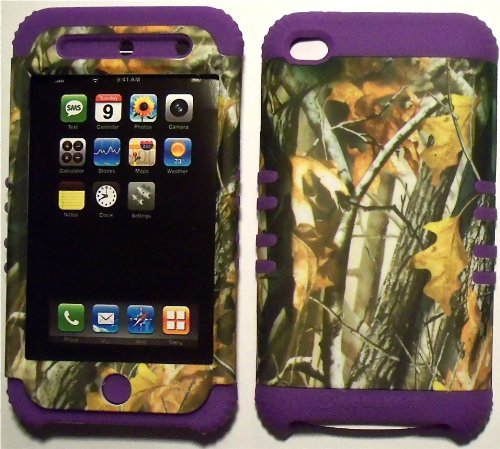 Camo 2 Oak Tree on Purple Silicone Skin for Apple ipod Touch iTouch 4G 4 Hybrid 2 in 1 Rubber Cover Hard Case