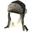 Pinstripe Wool Faux Fur Trooper Ski Hat Cap Black with White L/XL