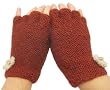 Handmade Artisan Pure Alpaca Natural Fiber Fingerless Gloves - Cinnamon Brick (100% Knitted By Hand)