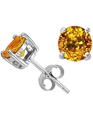 Tommaso Design (tm) Round 7mm Genuine Citrine Earring Studs in 14 kt White Gold