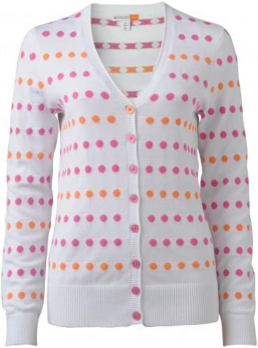 Spanner Golf Ladies Multi Dot Cardigan Sweaters Large Pink Icing/Coral/White