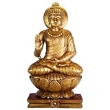 Large Hand Carved Gold Wooden Buddha Statue