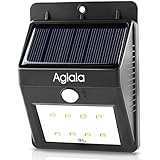 Aglaia Bright 8 LED Solar Light, Waterproof Wireless Security Light with Motion Sensor (30s Delay Time and Over 12 hours Runtime), Solar Powered Wall Light with Auto Mode for Outdoor Wall Yard (Black)