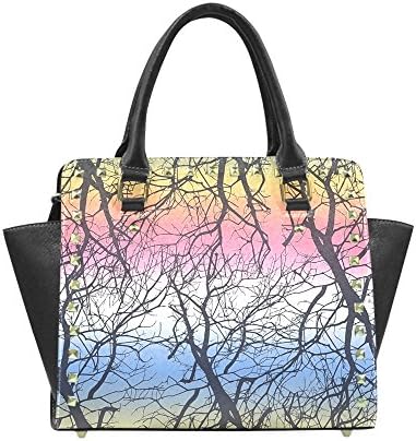 Mecoli Custom Tree Branches Rainbow Rivet Shoulder Handbag/Tote Bag/Travel Bag for Women Girls