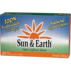 Sun & Earth Fabric Softener Sheets Citrus 80-Count Boxes (Pack of 6)