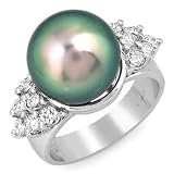 Black Tahitian Pearl and Diamond Ring in 14K White Gold, 0.65ctw