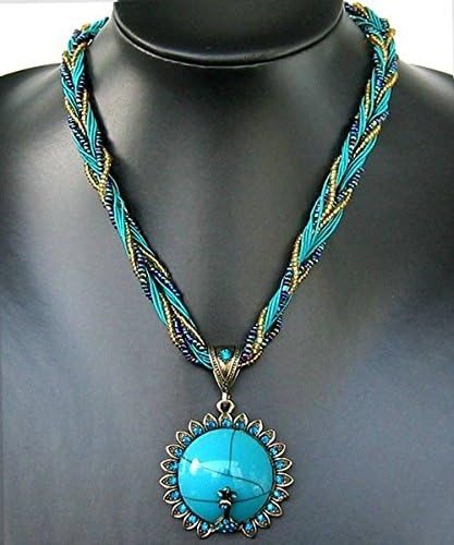 Fashion Jewelry Handmade Brass Blue Resin Silk Thread Crystal Peacock Shaped Pendant Necklace