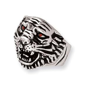 Stainless Steel Ed Hardy Roaring Tiger w/Red CZ Eyes Ring