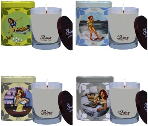 Shine Candles Premium Soy Scented Candles Suprise Collection,Grapefruit OceanBreeze Vanilla Fresh Linen (4 count) (9.7oz.each)