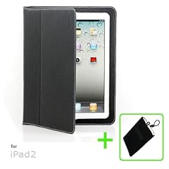 Koolertron Ledertasche iPad2 H�lle Tasche Geh�use Oberschale f�r Apple iPad 2, iPad3, The new iPad(+KOOLERTRON Baumwollflanell Tasche) Schwarz