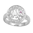 Sterling Silver Ring - Elephant - Clear and Ruby CZ - 14 mm x 3 mm, Sizes 4-8