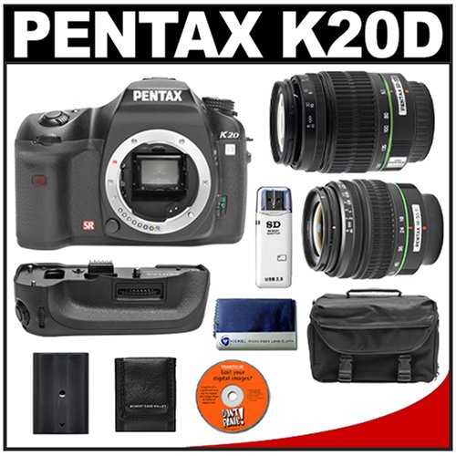 Pentax K20D Digital SLR Camera with Pentax SMC DA 18-55mm AL II Zoom Lens + Pentax SMC DA 50-200mm ED Zoom Lens + Pentax D-BG2 Battery Grip + Spare D-LI50 Battery + Case + Cameta Bonus Accessory Kit