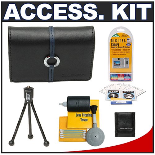 Sony CyberShot LCS-TWB/B Soft Leather Carrying Case (Black) + Accessory Kit for DSC-S750, DSC-S780, DSC-T100, DSC-T200, DSC-T300, DSC-W120, DSC-W130, DSC-W200, DSC-W300, DSC-T500, DSC-T700, DSC-T77 Digital Cameras