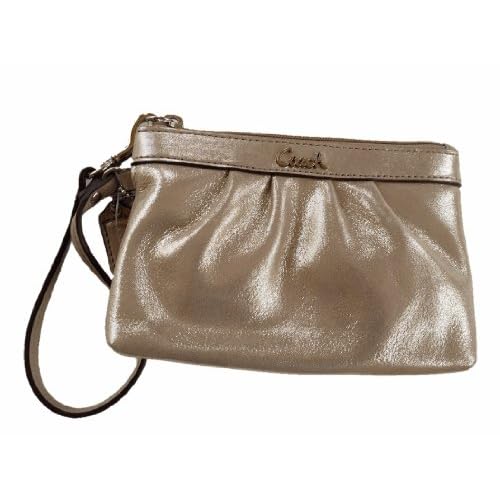 Coach Leather Pleated Wristlet Coin Purse Bag Purse Silver Pewter 6 1