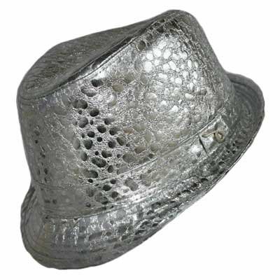 Silver Metallic Croco Short Brim Fedora Hat