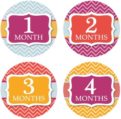 Monthly Onesie Stickers - Modern Chevron Theme - Baby Girl Bodysuit Stickers