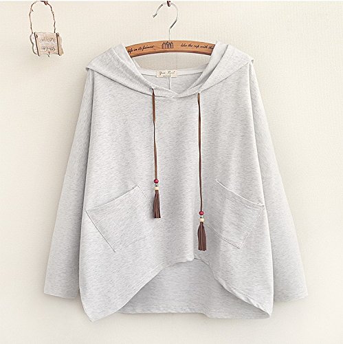 2016秋 レディース 個性 リボン付 長袖 プルオーバー パーカー トレーナー ゆったり 森ガール テールカット グレー ワンサイズ