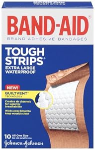 Band-Aid Brand Adhesive Bandages, Extra Large Tough Strips, Waterproof, 10 Count (Pack of 2)