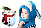 あったか ウサギ 耳 スヌード 赤ちゃん ベビー ネックウォーマー バルーン セット (4.ブルー)