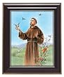 Saint Francis of Assisi in Gloss Walnut Wood Frame with Gold Trim, 10.75" x 12.75" - MADE IN ITALY