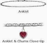 10 Karat 10 White Gold Flat Gucci Style Red Stone Heart Charm Anklet