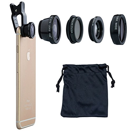 LuxsureÂ® Universal 4 in 1 Camera Lens Kit Fish Eye Lens + 2 in 1 Macro Lens + Wide Angle Lens + CPL Lens for iPhone 6/6 Plus/6s/6s plus/5/5S/4/4S,iPad Air/Mini,Samsung Galaxy/Note,Sony Xperia(Black)