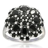 Sterling Silver 3x4mm Oval and Round 2mm Black Spinel Cluster Ring, Size 7