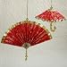 Asian Fusion Red & Gold Floral Fan Christmas Ornament