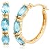 14k Yellow Gold 5x3 Oval Blue Topaz Hoop Earrings