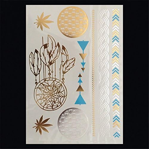 4 sheets Sexy Temporary Tattoos Set for Adult Women, Teens &amp; Girls - Includes 4 Tattoo Paper Sheets in Metallic Silver &amp; Gold Glitter - Large &amp; Small Tattoo Designs for Use Anywhere