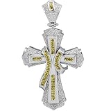 14K White Gold Mens diamond Cross Pendant with Yellow Diamonds 3.30 Ctw