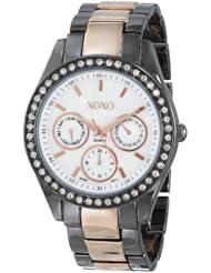 XOXO Womens XO5453 Gunmetal and Rose Gold Clear Rhinestones Bezel Bracelet Watch