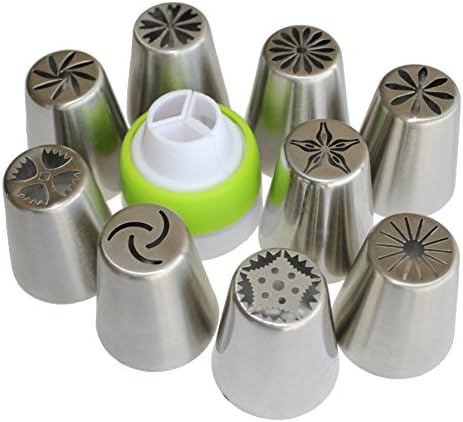 Angie Madison 15PCS/SET Cake Decorating Tips - Russian Piping Tips & Bag Set–9 EXTRA LARGE Stainless Steel Nozzles & Pastry Bags To Decorate Your Cakes & Cupcakes–With XL Coupler & Ring