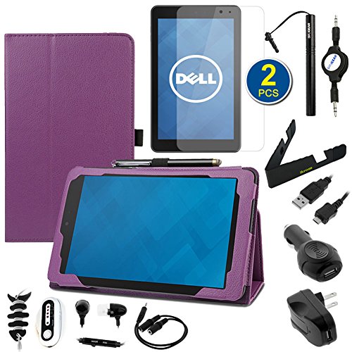 BIRUGEAR 13 Items Essential Accessories Bundle kit for New Dell Venue 8 (3840) 2014 Edition 8-inch Android 4.4 Tablet ( Purple SlimBook Leather Folio Stand Case included)