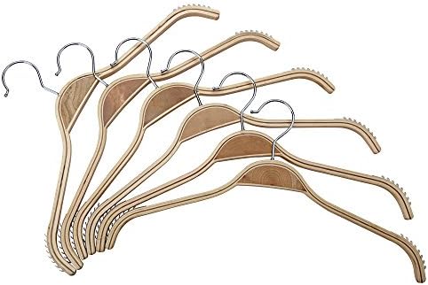 Minoniso10-Pack Women Wooden Clothes Hanger(Skirt Hangers with Natural Finish, Chrome Hook)