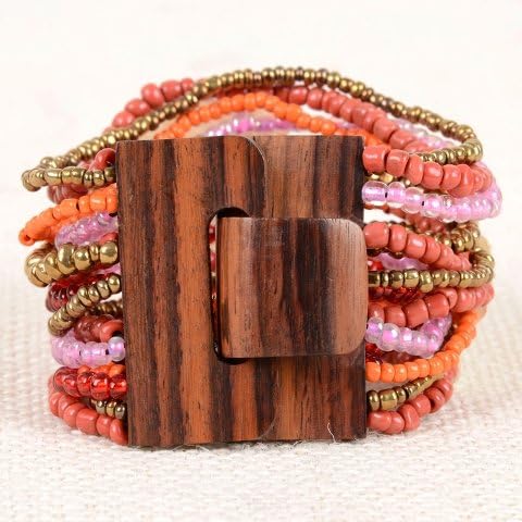 Pink House Imports 30466-SARI Wood Buckle Stripe Bracelet, Sari