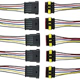 E Support 5 Pin Way Car Auto Waterproof Electrical Connector Plug Socket Kit with Wire AWG Gauge Marine Pack of 5