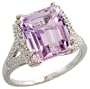 14k White Gold Large Stone Ring, w/ 5.18 Total Carat Weight of 11x9mm Emerald Cut Amethyst Stone & Brilliant Cut Diamonds, 1/2" (13mm) wide, size 7