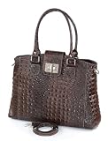Serviette des dames marron fonc&eacute; en design de reptiles avec bandouli&egrave;re extra