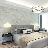 (ハンメロ)Hanmero壁紙 牡丹花柄 刺繍調 はがせる フリース のりなし リビング部屋diyリフォーム用 53cm×10m 水色 QZ0540