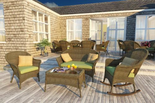Forever Patio 4 Piece Rockport Wicker Patio Sofa Set with Green Sunbrella Cushions (SKU FP-ROC-4SS-CN-CP)