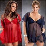 Lace Babydoll/Baby Doll Coat Set in Plus Sizes 3x Red