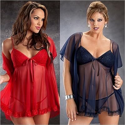 Lace Babydoll/Baby Doll Coat Set in Plus Sizes 1x 2x 3x Red White Navy img
