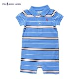 Polo Ralph Lauren(ポロラルフローレン) ベビー ボーイズ ストライプ カノコ 半袖ロンパース / Striped Polo Shortall / リージェントブルー