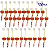 uxcell&reg; Plastic Bead String Hanging Adorn Chinese Lantern 30 Pcs Gold Tone Red