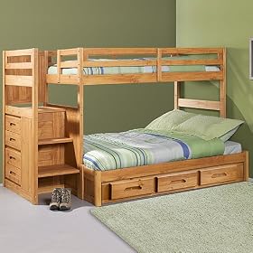 Explorer Twin Full Ranch Staircase Bunk w 3 Drawers: Desk Hutch and Chair, TV Stand, 4...