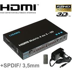 HDMI Matrix 4x2 3D High Speed 4 zu 2 - Switch Umschalter Splitter Verteiler - Fernbedienung, + SPDIF/ Toslink und 3,5mm Klinke Audio Ausgang - 1080p, HD