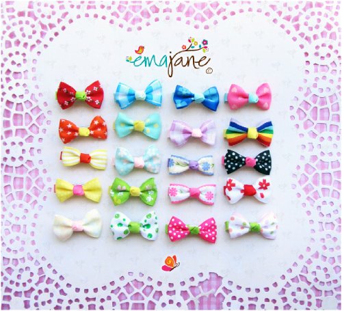 Ema Jane - Assorted Set of 20 Cute Vintage Hair Bow Clips (10 Matching Pairs) - Perfect for Newborn, Baby, Toddler, Girls, Youth