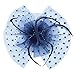 Womens Big Flower Mesh Feather on Hair Clip Headwear Fascinator (C-Navy Blue)